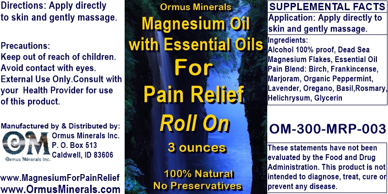 Ormus Minerals -Magnesium Oil with Essential Oils for Pain Relief Roll On